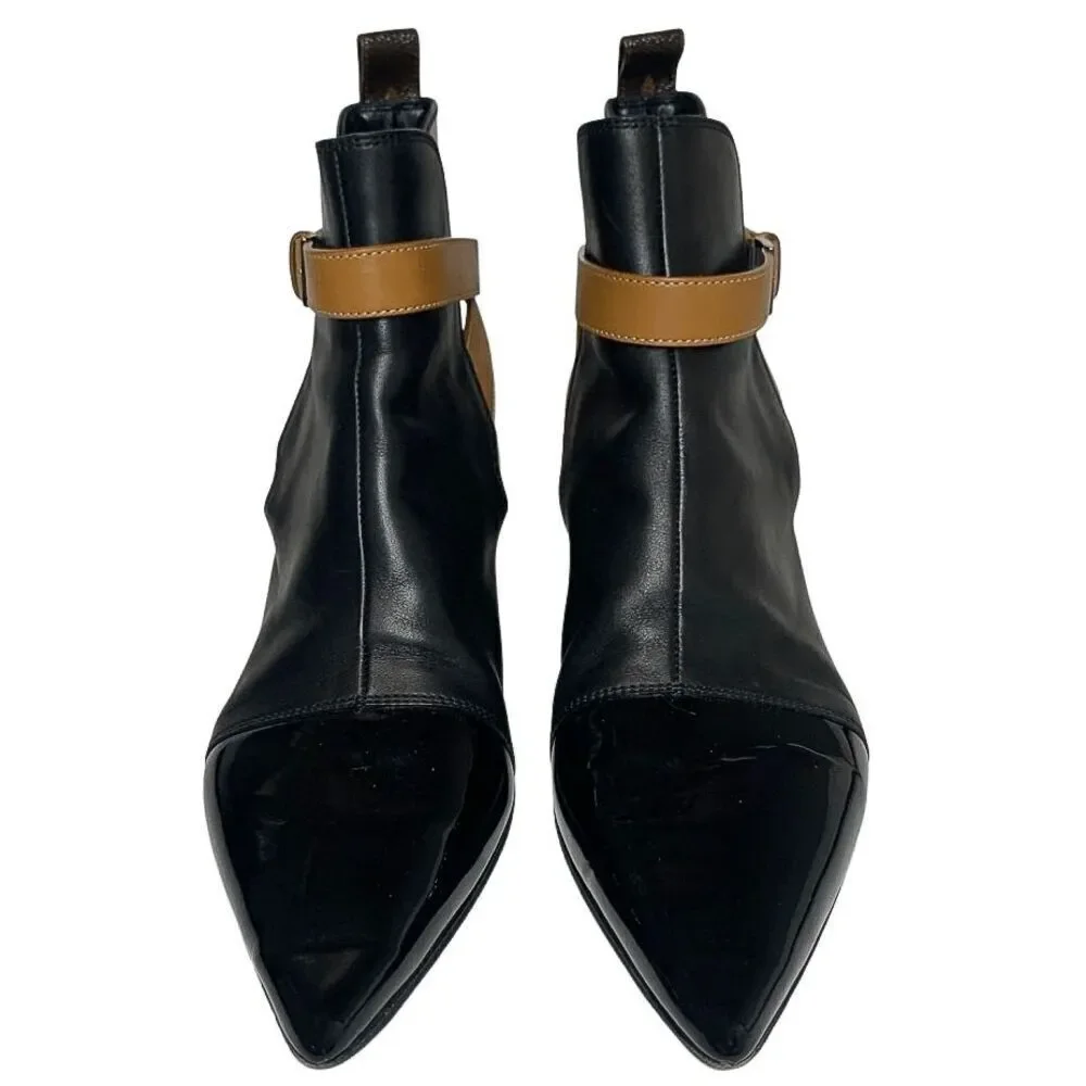 Louis Vuitton Monogram Patent Leather Boots EU 38.5 US 8.5 Black Ankle Booties
